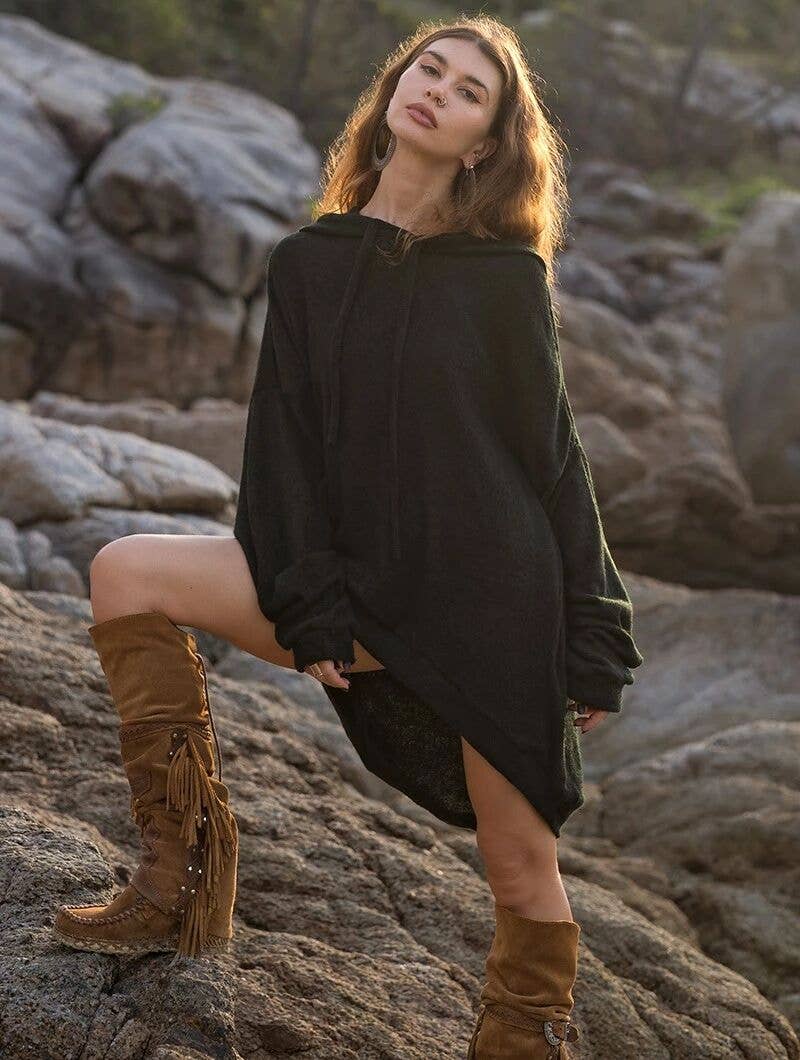 Sudadera larga con capucha oversize Rashmi, negra