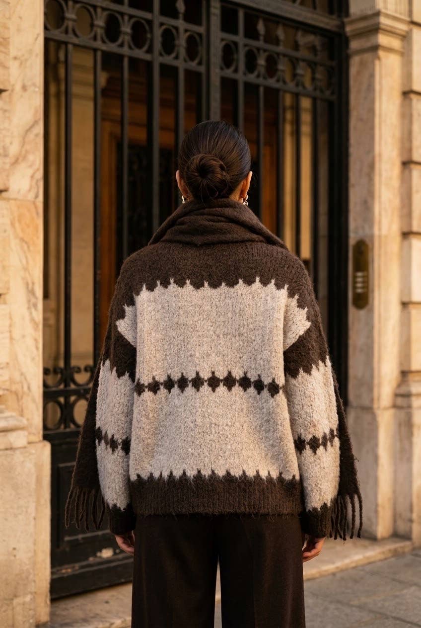 Chaqueta punto + bufanda marrón